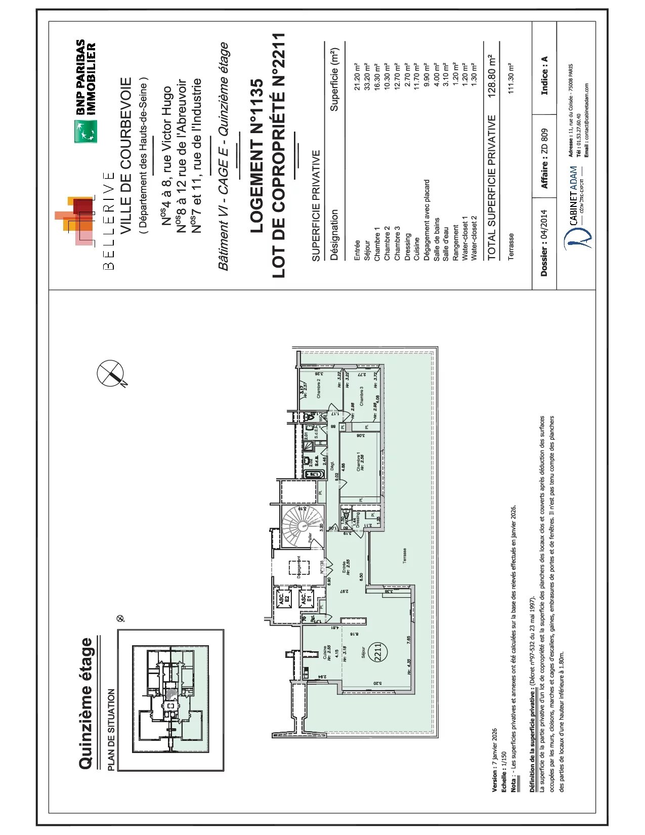 Appartement Courbevoie 128.80 m² 4 pièces Appartement Courbevoie 128.80 m² 86761752 9