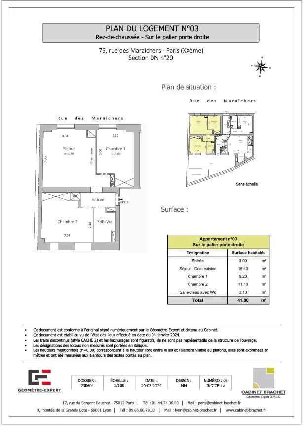 Appartement Paris 20ème 41.80 m² 3 pièces Appartement Paris 20ème 41.80 m² 85633732 13